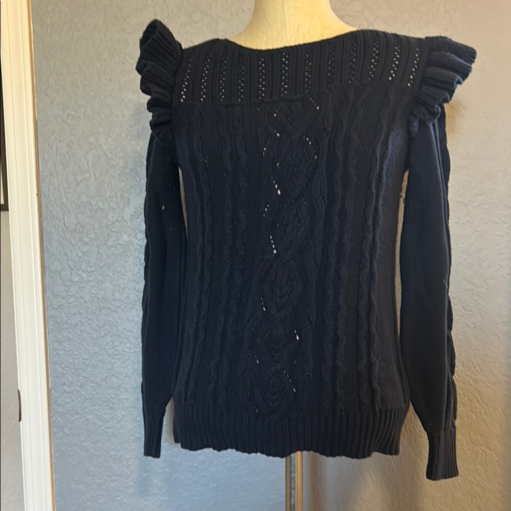 Women's Navy Sweater with Ruffle Detail